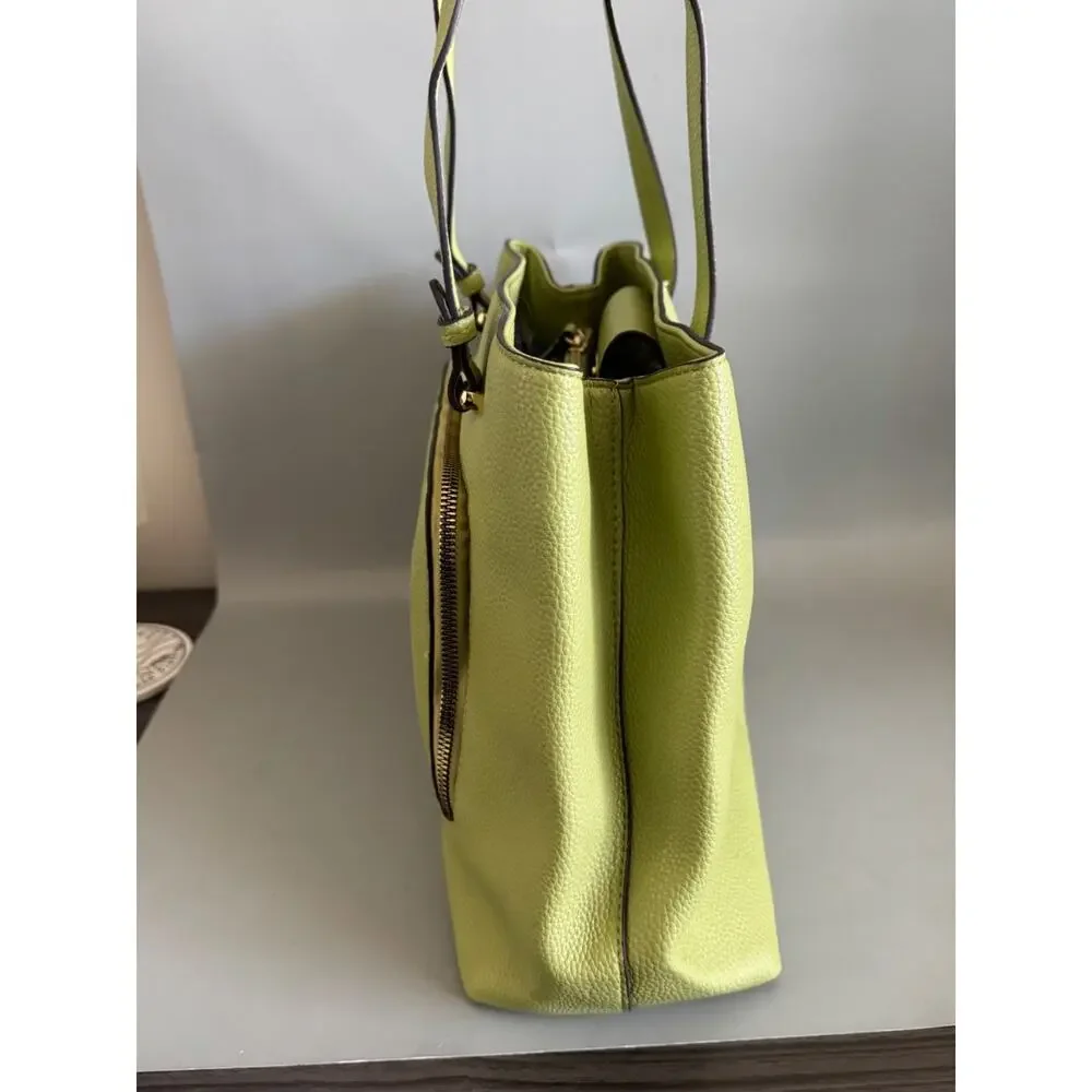 Nanette Lepore Green Shoulder Bag Tote Gold Hardware Front Zip Pocket Pastel